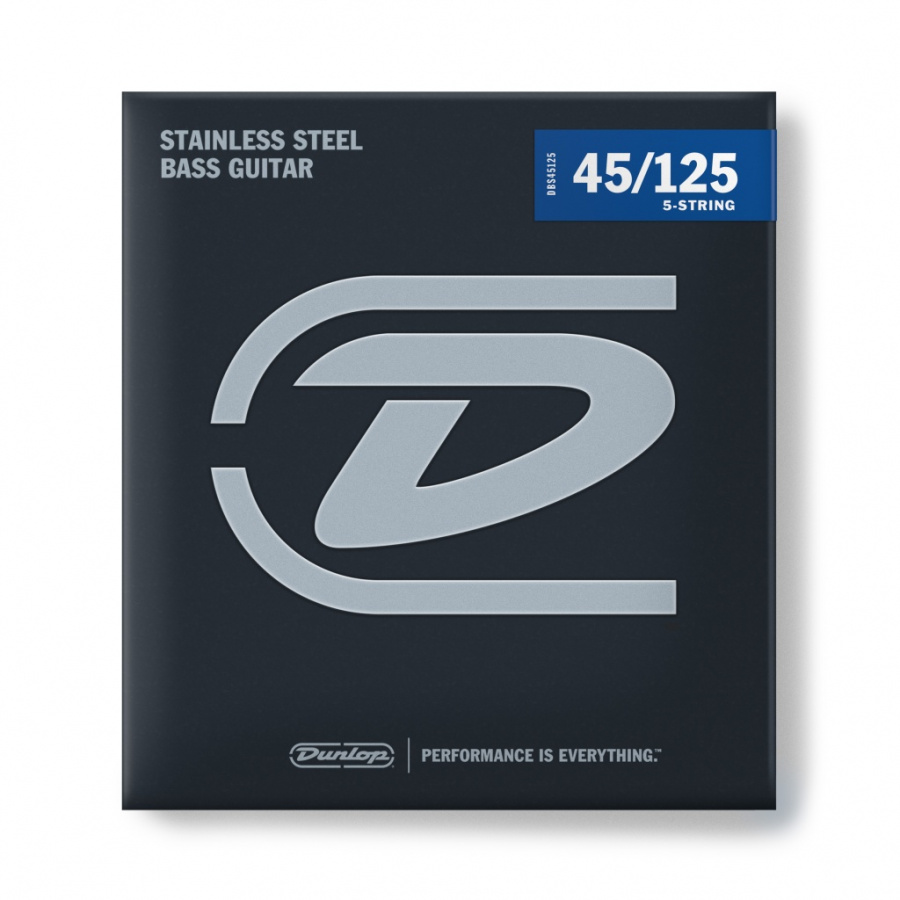 DBS45125 Комплект струн для 5-струнной бас-гитары, нерж.сталь, Medium, 45-125, Dunlop