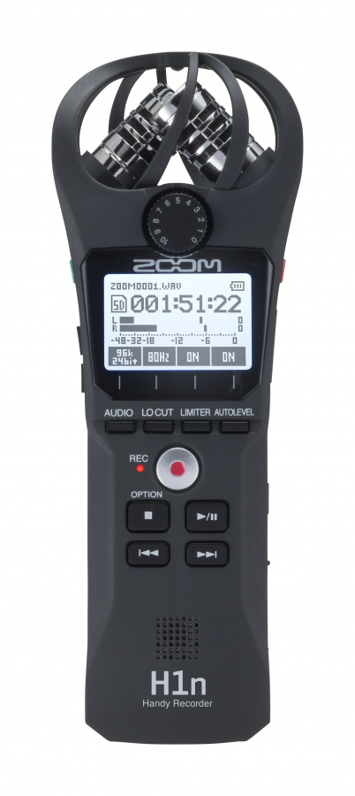 Zoom H1n портативный стереофонический рекордер со встроенными XY микрофонами 90°, монохромный дисплей, режим аудиоинтерфейса.
